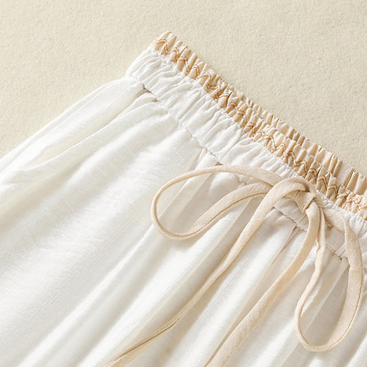 Buddha Stonesヴィンテージ カジュアル ピュアカラー ドローストリング アンクル丈 レディース コットンリネン パンツ ポケット付き - image 3