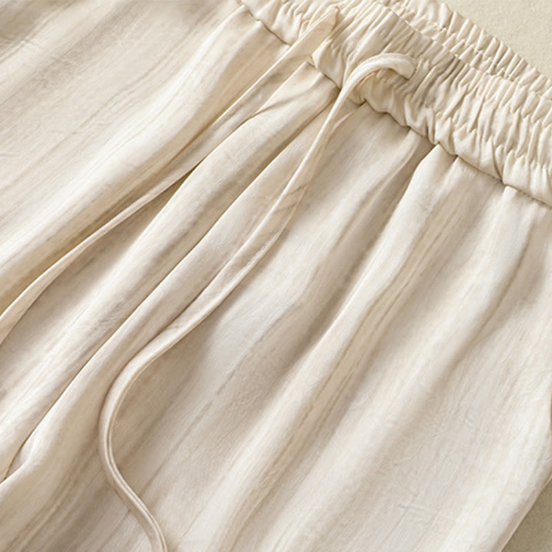 Buddha Stonesの芸術的なカジュアルな縦線模様のドローストリングアンクル丈レディースパンツ（ポケット付き） - image 4