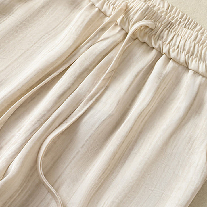 Buddha Stonesの芸術的なカジュアルな縦線模様のドローストリングアンクル丈レディースパンツ（ポケット付き） - image 4