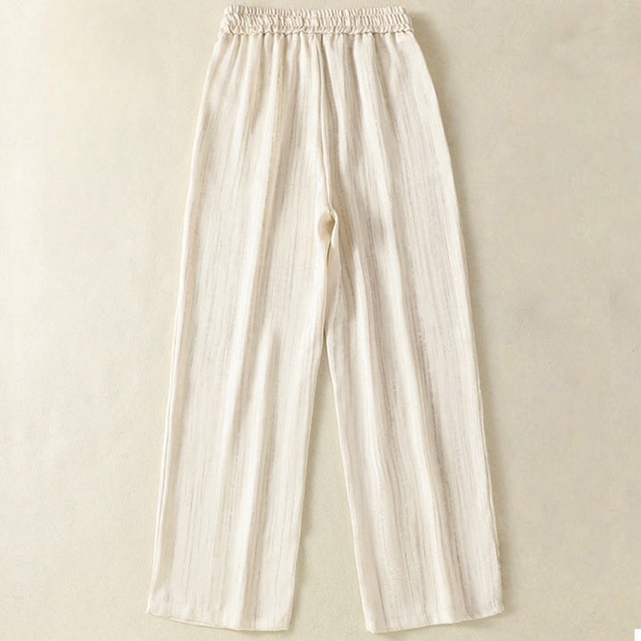 Buddha Stonesの芸術的なカジュアルな縦線模様のドローストリングアンクル丈レディースパンツ（ポケット付き） - image 1