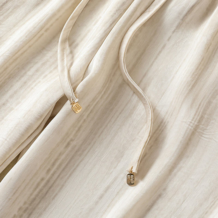 Buddha Stonesの芸術的なカジュアルな縦線模様のドローストリングアンクル丈レディースパンツ（ポケット付き） - image 3