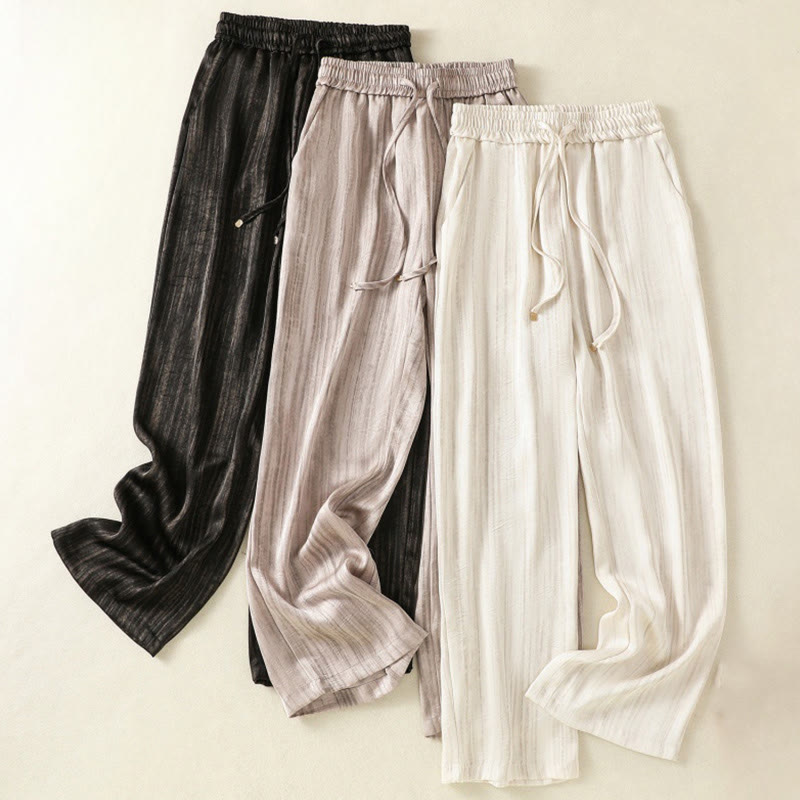 Buddha Stonesの芸術的なカジュアルな縦線模様のドローストリングアンクル丈レディースパンツ（ポケット付き） - image 23