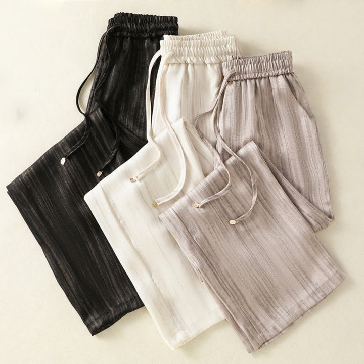 Buddha Stonesの芸術的なカジュアルな縦線模様のドローストリングアンクル丈レディースパンツ（ポケット付き） - image 24