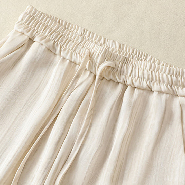 Buddha Stonesの芸術的なカジュアルな縦線模様のドローストリングアンクル丈レディースパンツ（ポケット付き） - image 2