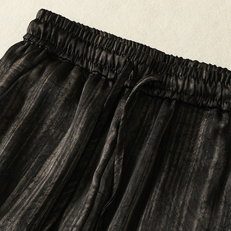 Buddha Stonesの芸術的なカジュアルな縦線模様のドローストリングアンクル丈レディースパンツ（ポケット付き） - image 11