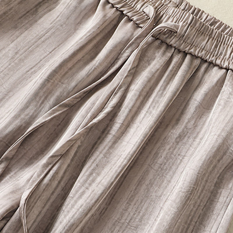 Buddha Stonesの芸術的なカジュアルな縦線模様のドローストリングアンクル丈レディースパンツ（ポケット付き） - image 20