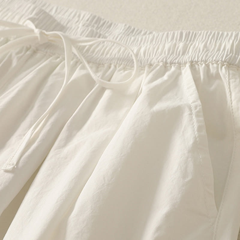 Buddha Stonesカジュアル フリル裾 パッチワークデザイン ドローストリング アンクル丈 レディース コットンパンツ ポケット付き - image 7