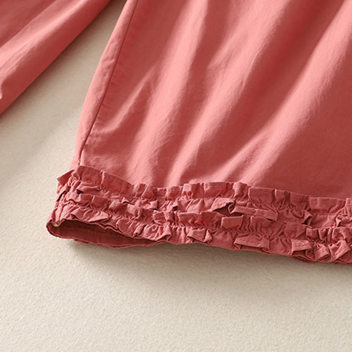 Buddha Stonesカジュアル フリル裾 パッチワークデザイン ドローストリング アンクル丈 レディース コットンパンツ ポケット付き - image 4