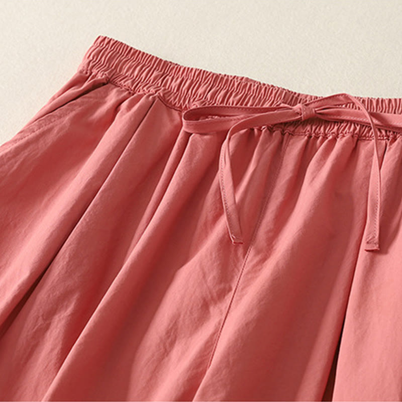 Buddha Stonesカジュアル フリル裾 パッチワークデザイン ドローストリング アンクル丈 レディース コットンパンツ ポケット付き - image 1