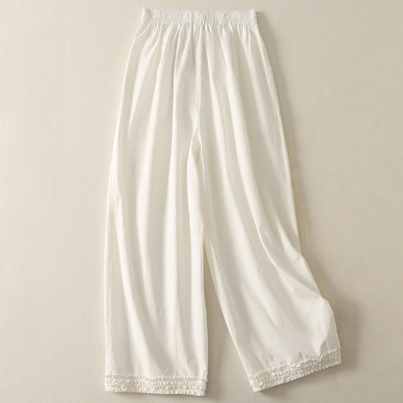 Buddha Stonesカジュアル フリル裾 パッチワークデザイン ドローストリング アンクル丈 レディース コットンパンツ ポケット付き - image 6