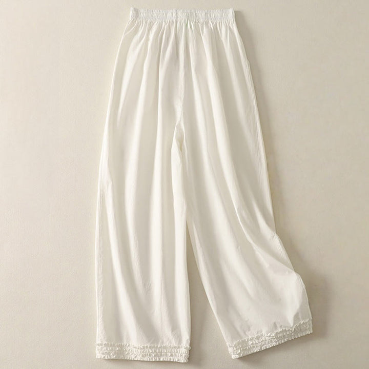 Buddha Stonesカジュアル フリル裾 パッチワークデザイン ドローストリング アンクル丈 レディース コットンパンツ ポケット付き - image 6