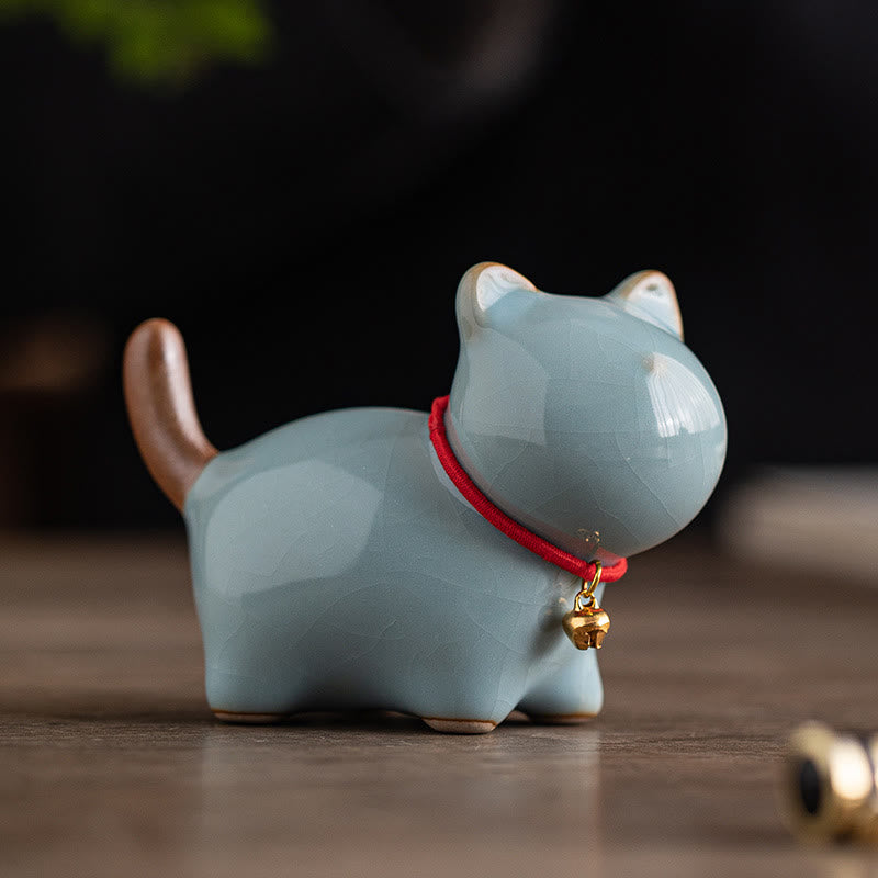 Buddha Stonesミニラッキーキュートスタンディングキャットレッドロープベルセラミックフィギュア装飾 - image 16