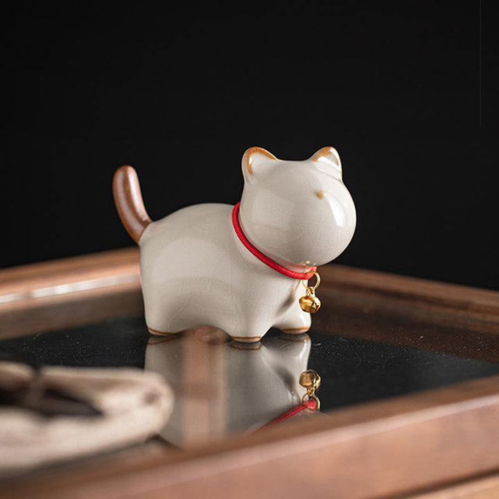 Buddha Stonesミニラッキーキュートスタンディングキャットレッドロープベルセラミックフィギュア装飾 - image 6