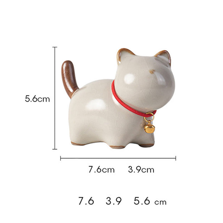 Buddha Stonesミニラッキーキュートスタンディングキャットレッドロープベルセラミックフィギュア装飾 - image 10