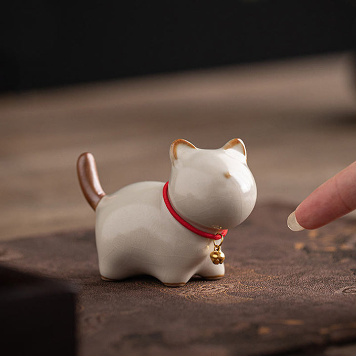 Buddha Stonesミニラッキーキュートスタンディングキャットレッドロープベルセラミックフィギュア装飾 - image 5