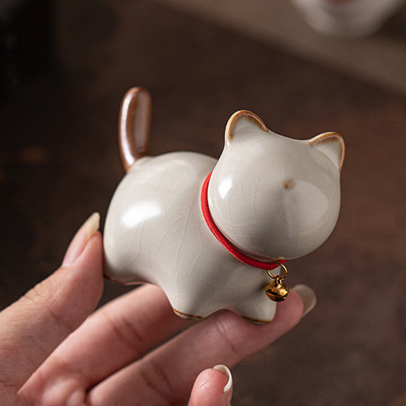 Buddha Stonesミニラッキーキュートスタンディングキャットレッドロープベルセラミックフィギュア装飾 - image 7