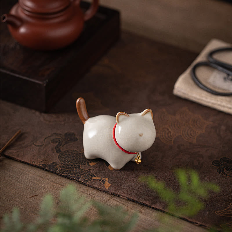 Buddha Stonesミニラッキーキュートスタンディングキャットレッドロープベルセラミックフィギュア装飾 - image 8