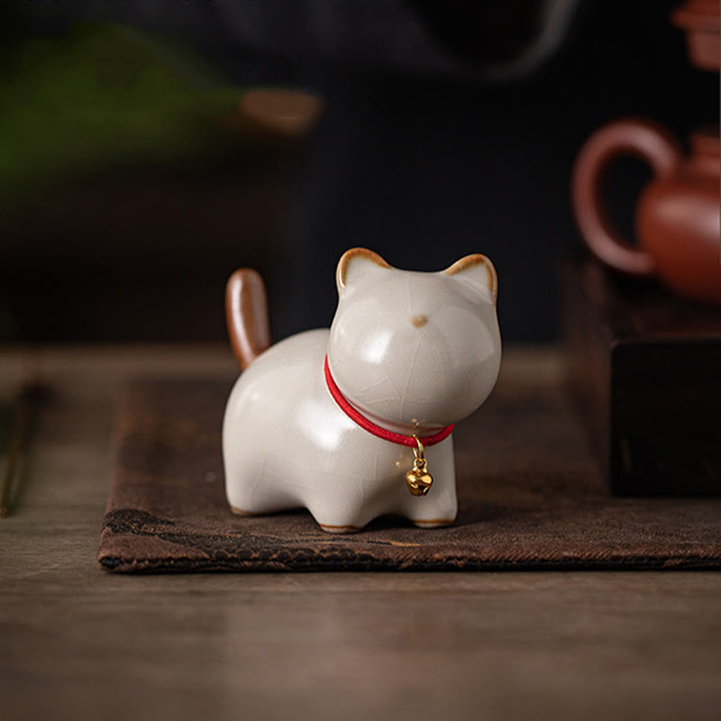 Buddha Stonesミニラッキーキュートスタンディングキャットレッドロープベルセラミックフィギュア装飾 - image 3
