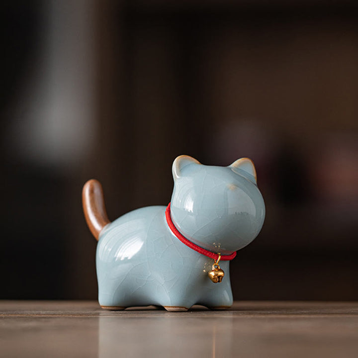 Buddha Stonesミニラッキーキュートスタンディングキャットレッドロープベルセラミックフィギュア装飾 - ブルー(7.6×3.9×5.6cm) - image 15