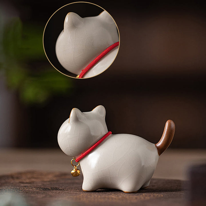 Buddha Stonesミニラッキーキュートスタンディングキャットレッドロープベルセラミックフィギュア装飾 - image 11