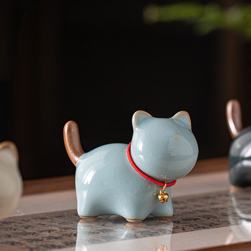 Buddha Stonesミニラッキーキュートスタンディングキャットレッドロープベルセラミックフィギュア装飾 - image 17