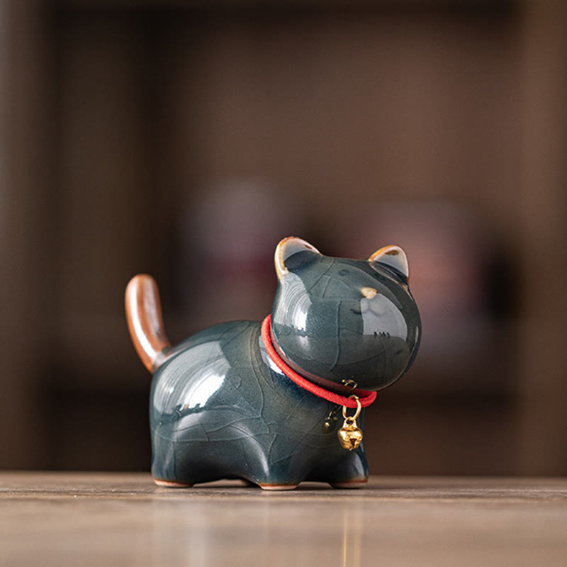 Buddha Stonesミニラッキーキュートスタンディングキャットレッドロープベルセラミックフィギュア装飾 - ダークブルー(7.6×3.9×5.6cm) - image 19
