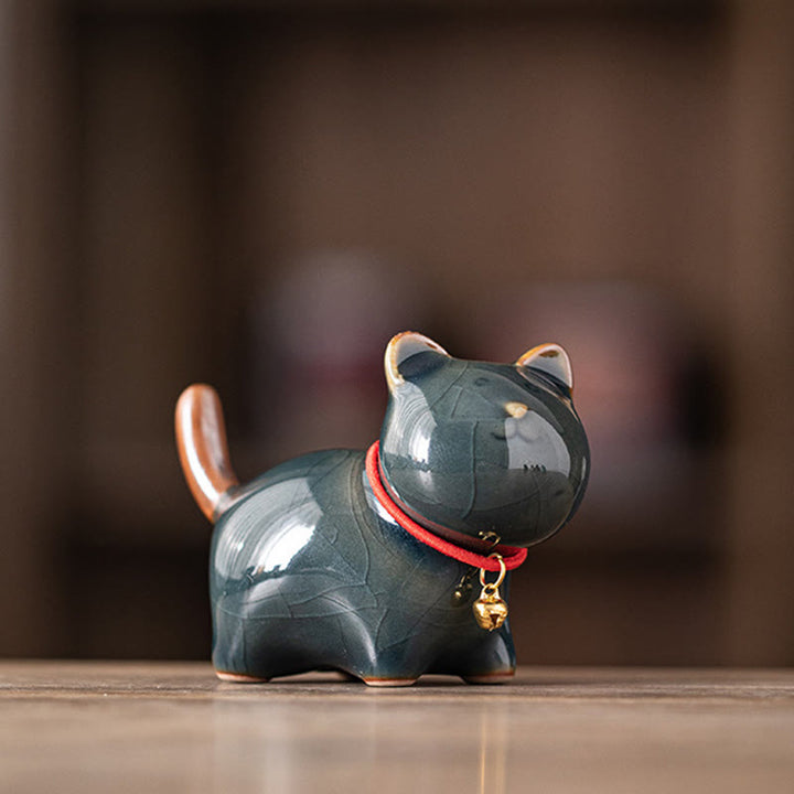 Buddha Stonesミニラッキーキュートスタンディングキャットレッドロープベルセラミックフィギュア装飾 - ダークブルー(7.6×3.9×5.6cm) - image 19