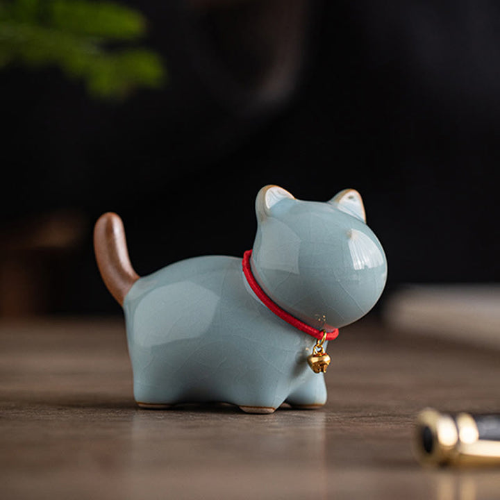 Buddha Stonesミニラッキーキュートスタンディングキャットレッドロープベルセラミックフィギュア装飾 - image 18