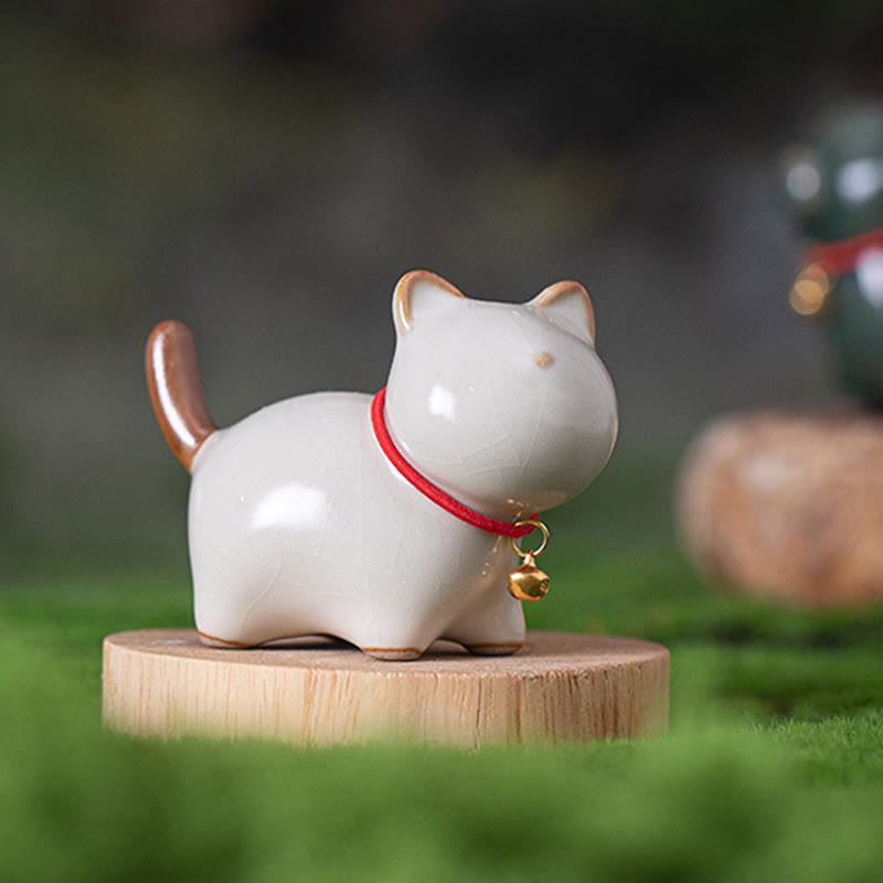 Buddha Stonesミニラッキーキュートスタンディングキャットレッドロープベルセラミックフィギュア装飾 - image 4