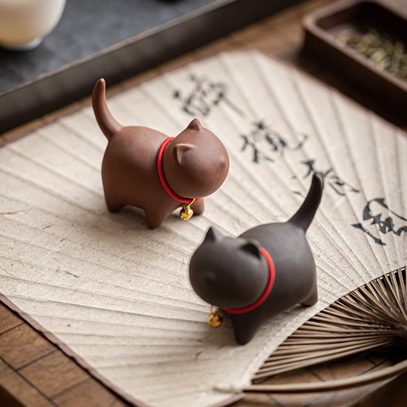 Buddha Stonesミニラブリーレッドロープベルキャットティーペットパープル粘土置物デスクデコレーション - image 1