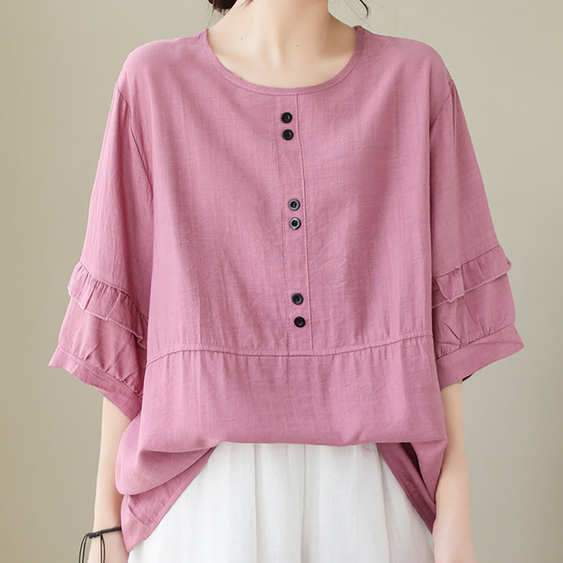 Buddha Stonesカジュアル サマー 無地 クルーネック レディース ポリエステル 半袖 Tシャツ - image 9