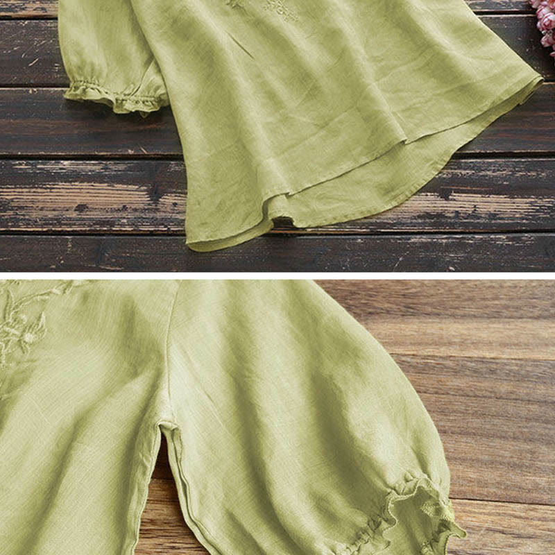 Buddha Stonesレディース フラワー刺繍デザイン クルーネック Tシャツ - image 13