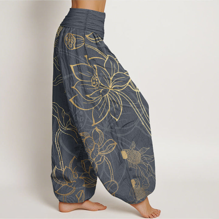 Buddha Stones純綿 蓮の葉 鯉 レディース 伸縮性ウエスト ハーレムパンツ - image 7