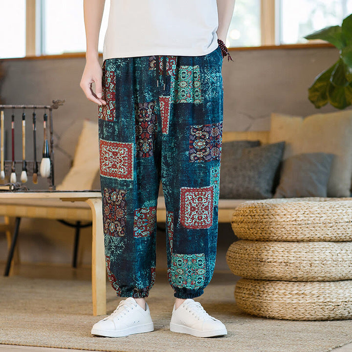 Buddha Stonesサマースクエアパッチワーク メンズ アンクル丈ハーレムパンツ（ポケット付き） - image 32