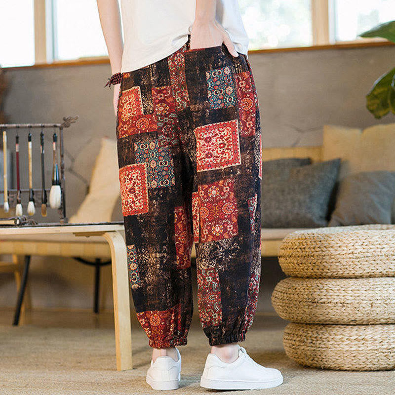 Buddha Stonesサマースクエアパッチワーク メンズ アンクル丈ハーレムパンツ（ポケット付き） - image 3