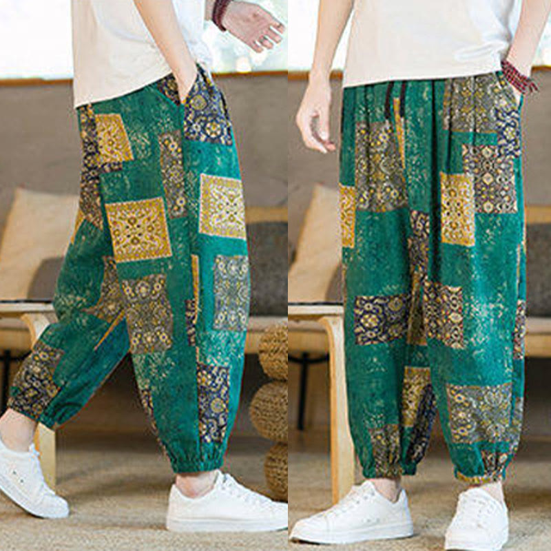 Buddha Stonesサマースクエアパッチワーク メンズ アンクル丈ハーレムパンツ（ポケット付き） - image 30