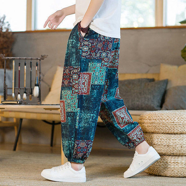 Buddha Stonesサマースクエアパッチワーク メンズ アンクル丈ハーレムパンツ（ポケット付き） - image 34