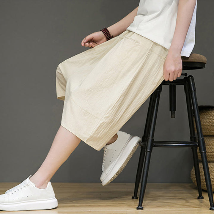 Buddha Stonesカジュアル ドローストリング コットンリネン メンズ カプリ ハーレムパンツ ポケット付き - image 7