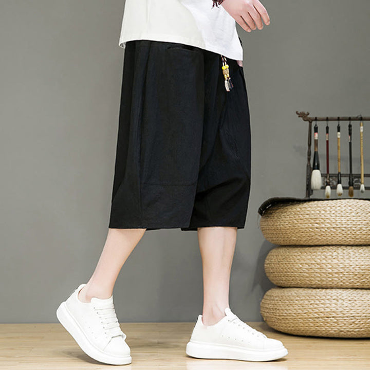 Buddha Stonesカジュアル ドローストリング コットンリネン メンズ カプリ ハーレムパンツ ポケット付き - image 17