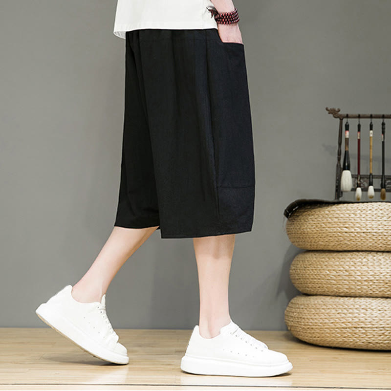 Buddha Stonesカジュアル ドローストリング コットンリネン メンズ カプリ ハーレムパンツ ポケット付き - image 15