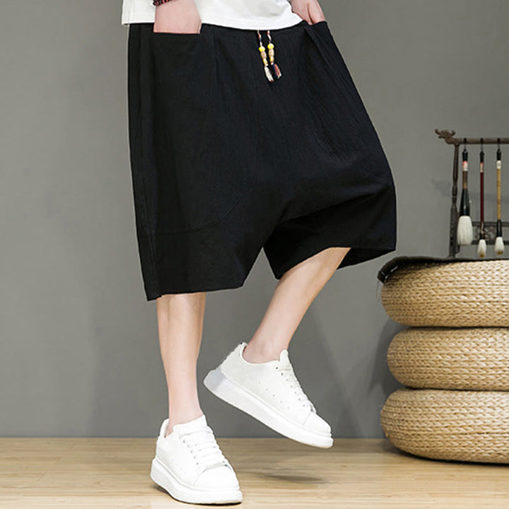 Buddha Stonesカジュアル ドローストリング コットンリネン メンズ カプリ ハーレムパンツ ポケット付き - image 18