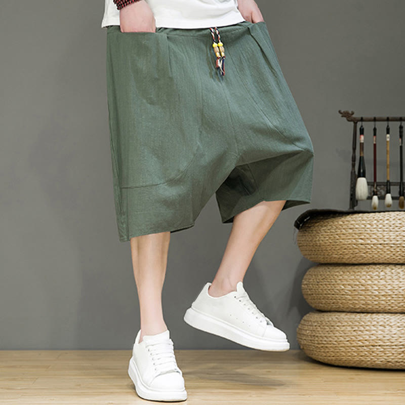 Buddha Stonesカジュアル ドローストリング コットンリネン メンズ カプリ ハーレムパンツ ポケット付き - image 26