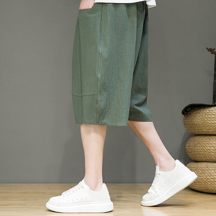 Buddha Stonesカジュアル ドローストリング コットンリネン メンズ カプリ ハーレムパンツ ポケット付き - image 25