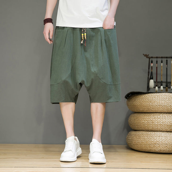 Buddha Stonesカジュアル ドローストリング コットンリネン メンズ カプリ ハーレムパンツ ポケット付き - image 21