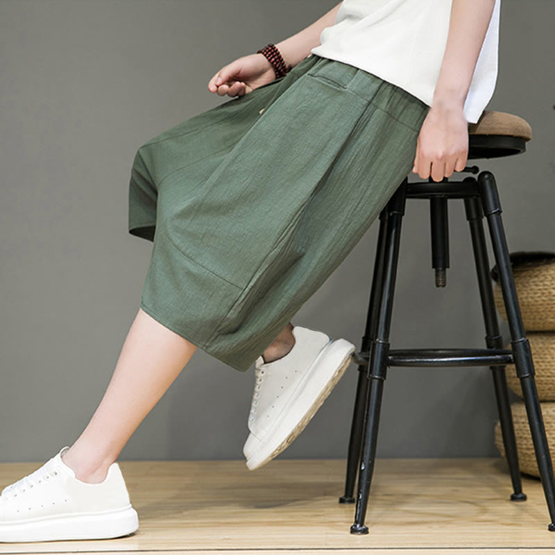 Buddha Stonesカジュアル ドローストリング コットンリネン メンズ カプリ ハーレムパンツ ポケット付き - image 27