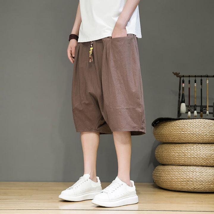 Buddha Stonesカジュアル ドローストリング コットンリネン メンズ カプリ ハーレムパンツ ポケット付き - image 31