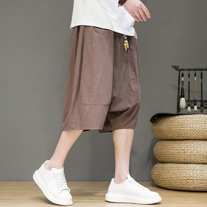 Buddha Stonesカジュアル ドローストリング コットンリネン メンズ カプリ ハーレムパンツ ポケット付き - image 34