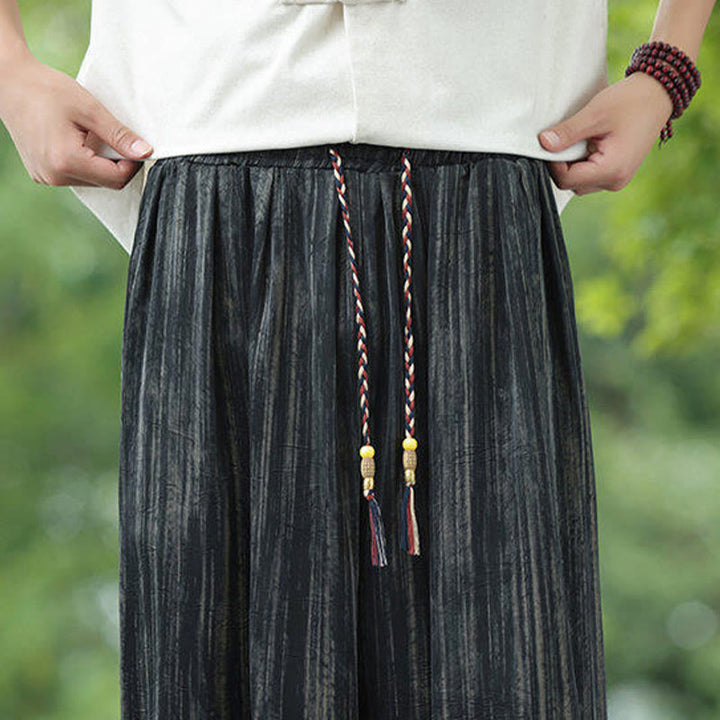 Buddha Stones夏用 ブラックストライプ ドローストリング メンズ ハーレムパンツ ポケット付き - image 11