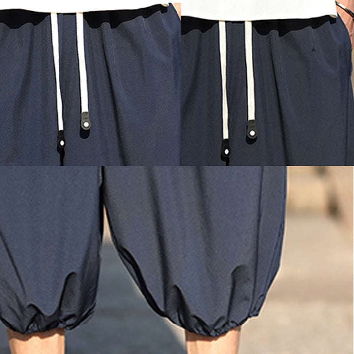 Buddha Stones無地ドローストリング メンズ カプリ クロップド ハーレムパンツ ポケット付き - image 8