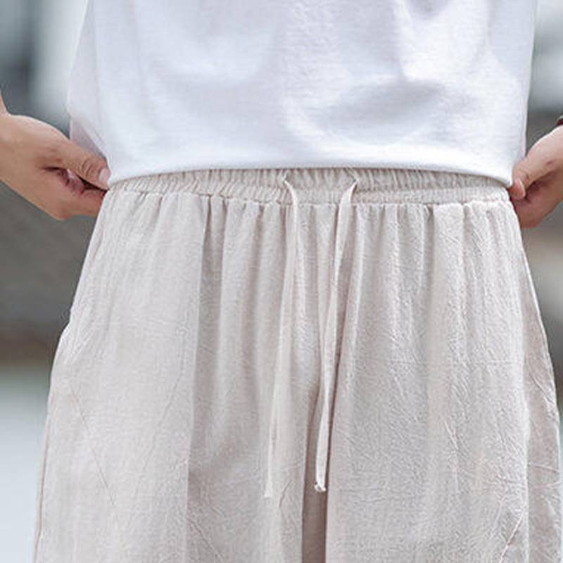 Buddha Stones無地ドローストリング メンズ 伸縮性ウエストバンド コットンリネン パンツ ポケット付き - image 8